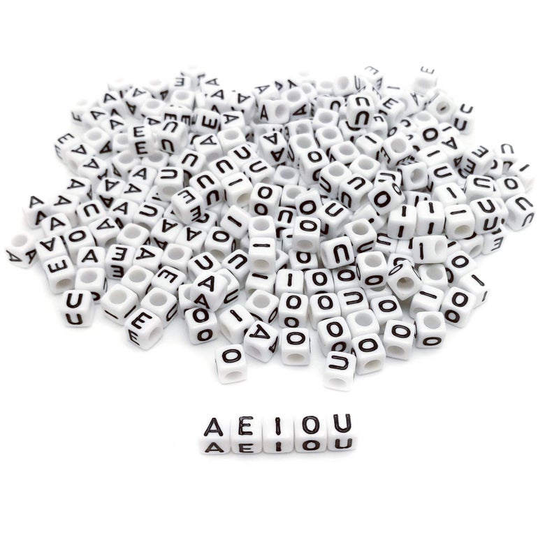 Looconi Amaney 250pcs Vowel Letter Beads Square A E I O U 6Ã—6mm White Cube Acrylic Beads for Jewelry Making Bracelets Necklaces Each 50 Pieces - Image 1